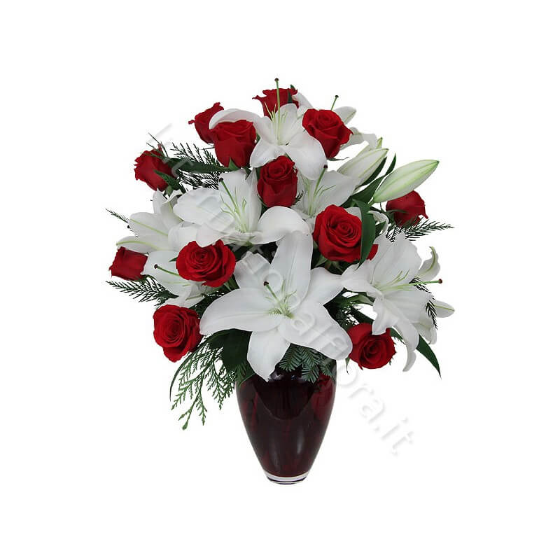 Bouquet di Rose rosse e Gigli bianchi