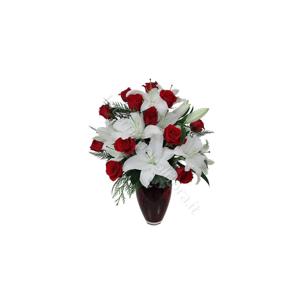 Bouquet di Rose rosse e Gigli bianchi