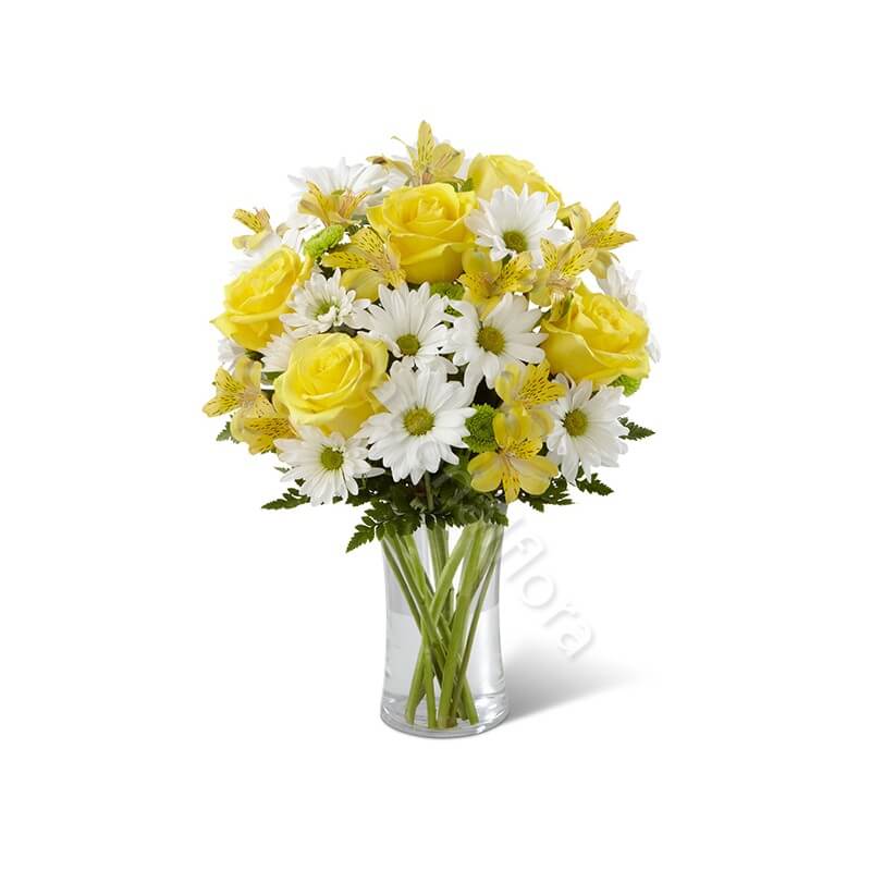 Bouquet di Rose gialle e Margherite bianche