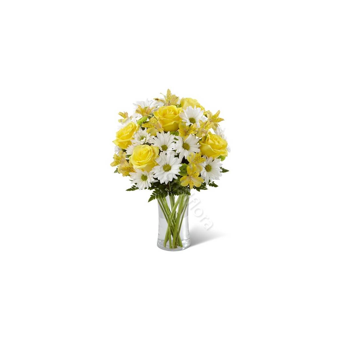 Bouquet di Rose gialle e Margherite bianche