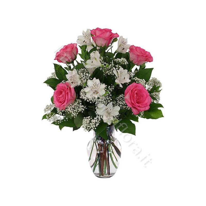 Bouquet di Alstroemeria e Rose rosa