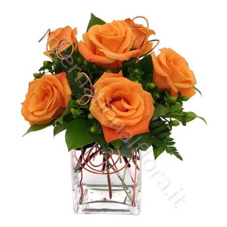 Bouquet di 5 Rose arancio