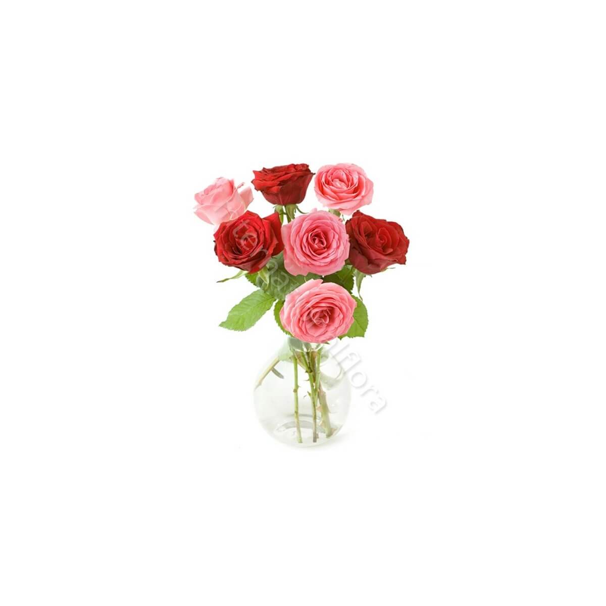 Bouquet di 7 Rose rosse e rosa