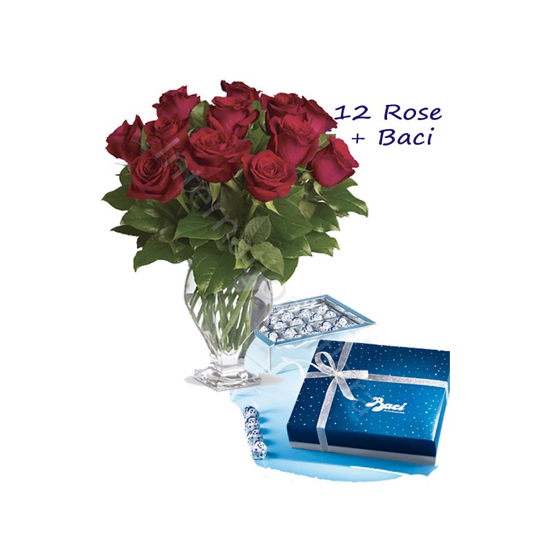 Scatola di Baci Perugina con 12 Rose rosse Medium