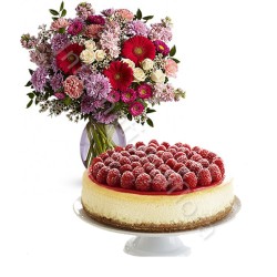 Torta Cheesecake con Bouquet di Fiori misti