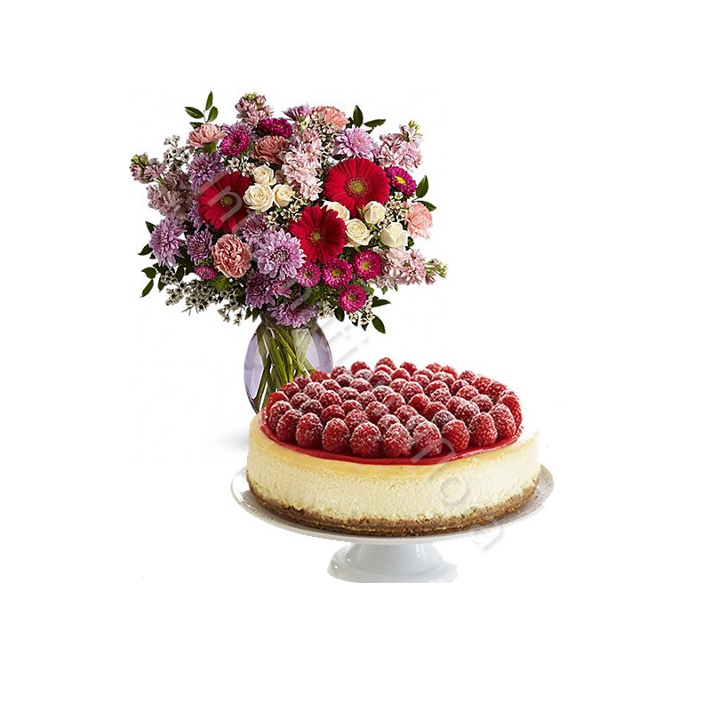 Torta Cheesecake con Bouquet di Fiori misti