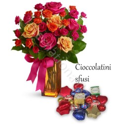 Bouquet Surprise di Roselline miste con Cioccolatini sfusi internationalflora.com