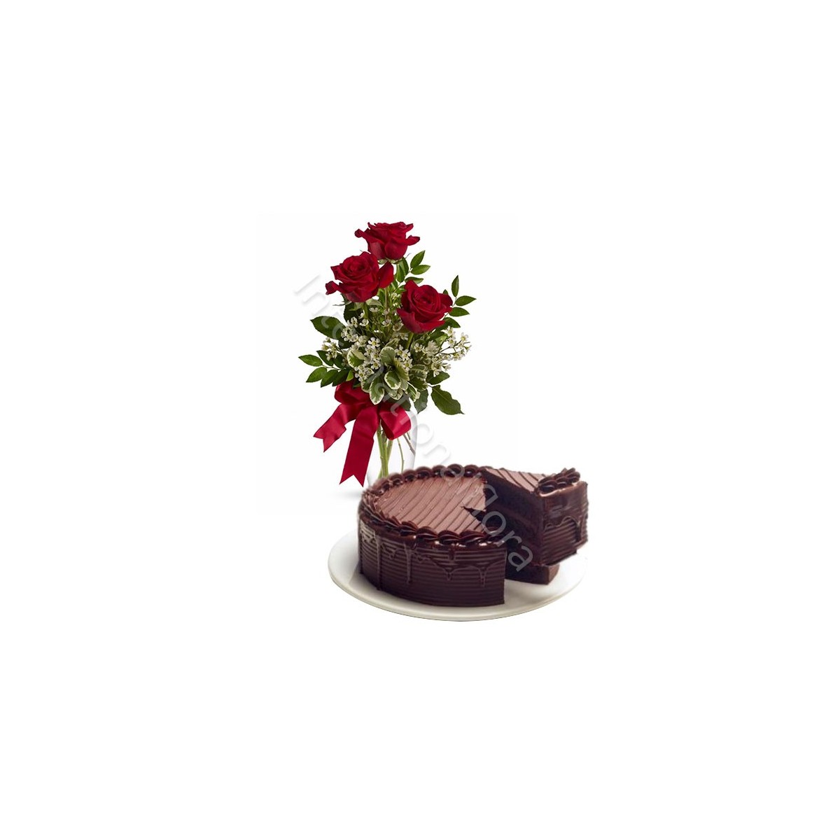 Torta al Cioccolato con tris di Rose rosse