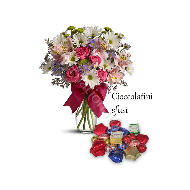 Bouquet beautiful di Fiori misti con Cioccolatini sfusi internationalflora.com