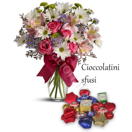 Bouquet beautiful di Fiori misti con Cioccolatini sfusi