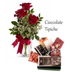 Cesto con Cioccolato e Bouquet di 3 Rose rosse internationalflora.com