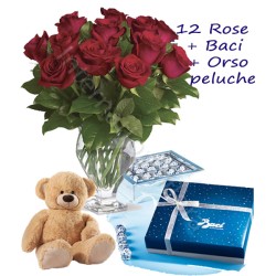 Scatola di Baci con Orsetto e 12 Rose rosse Medium internationalflora.com