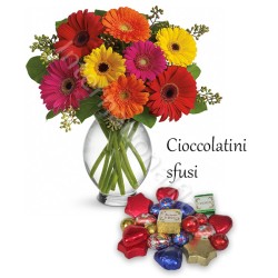 Bouquet di Gerbere colorate con Cioccolatini sfusi