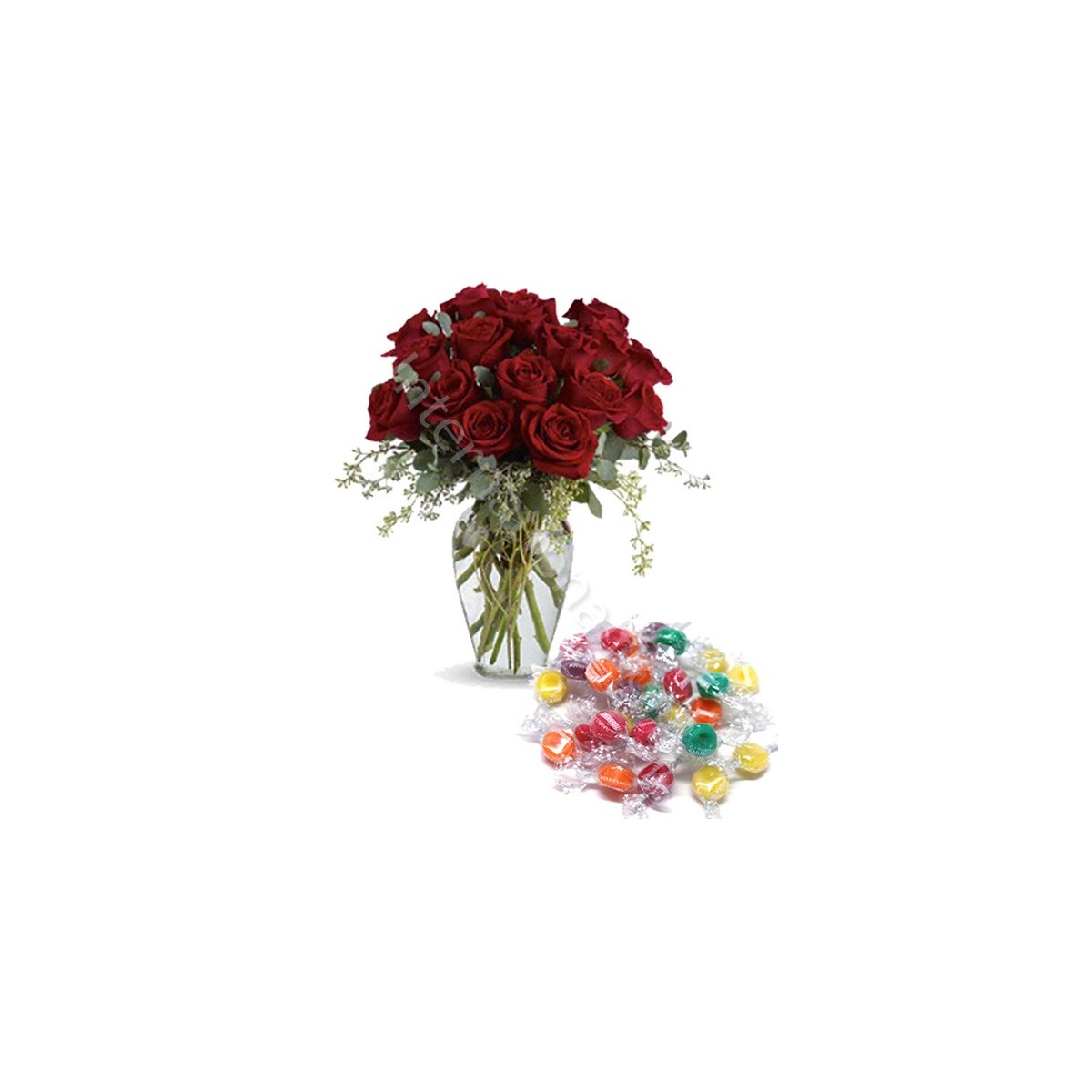 Bouquet di 12 Rose rosse con Caramelle