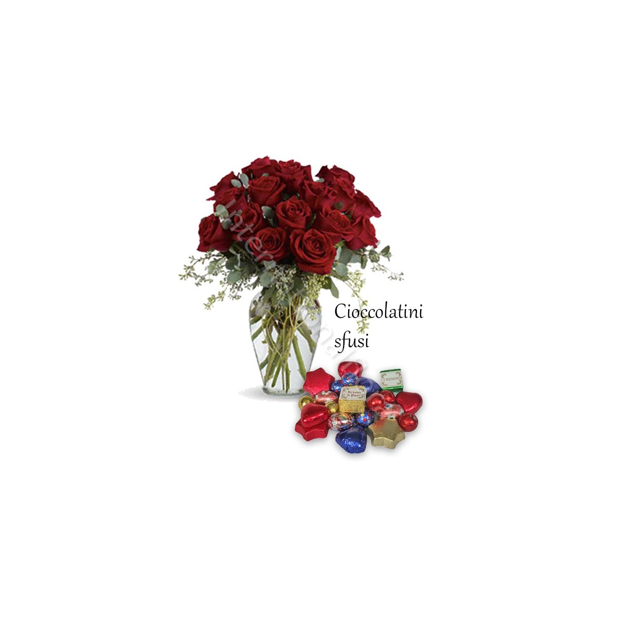 Bouquet di 12 Rose rosse con Cioccolatini sfusi