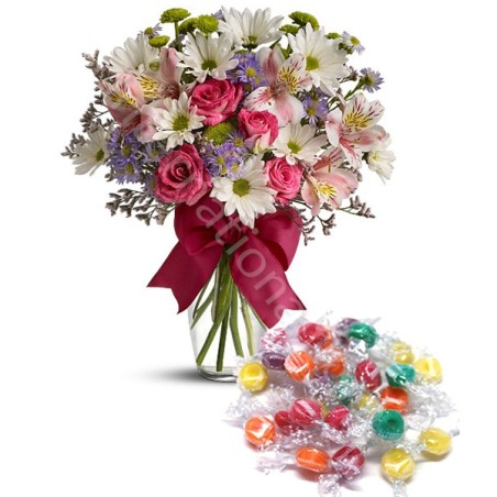 Bouquet Beautiful di Fiori misti con Caramelle