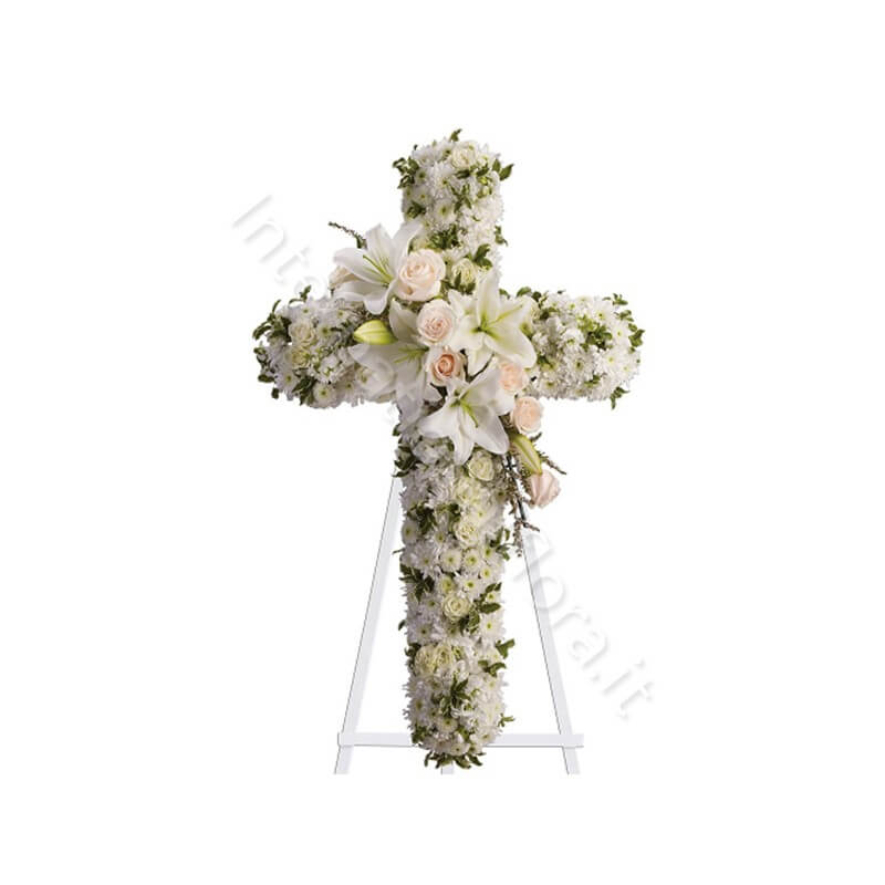 Croce funebre di Gigli e fiori misti